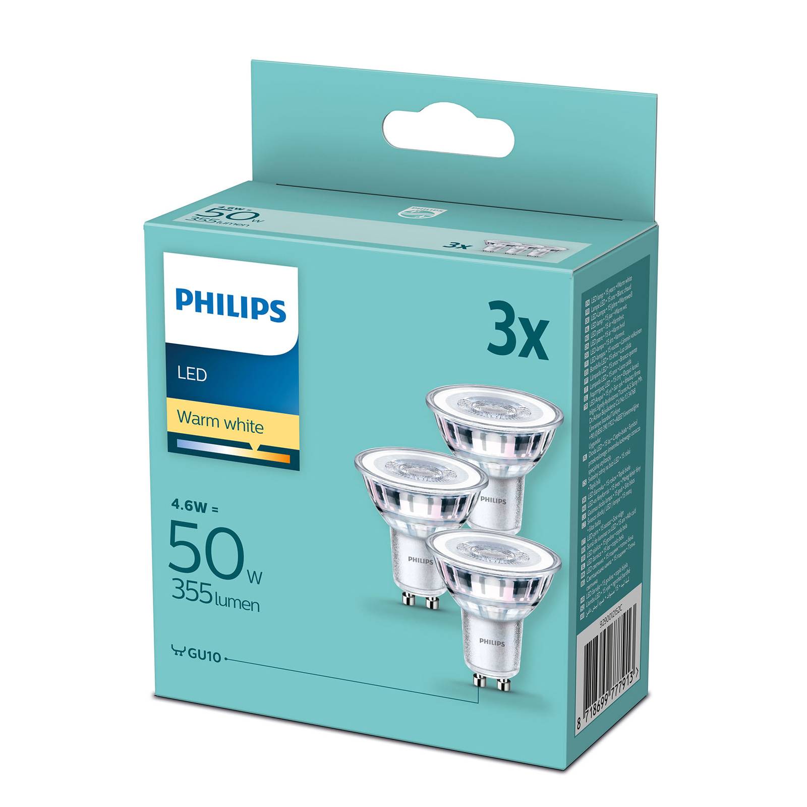 Philips LED-heljastin GU10 4,6W 2 700 K, 3 kpl