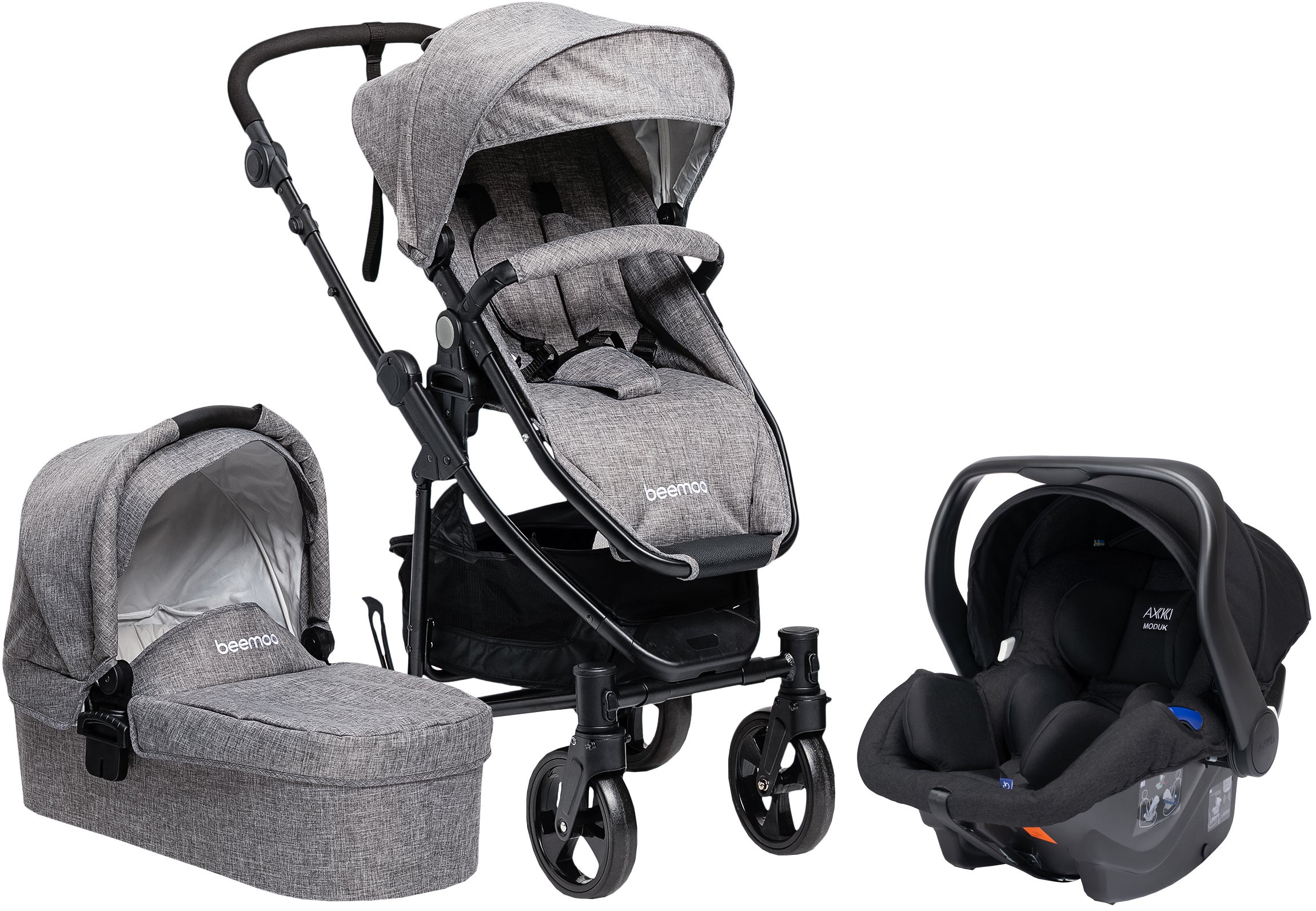 Beemoo Flexi Travel 3 Yhdistelmävaunut & Turvakaukalo, Grey Melange
