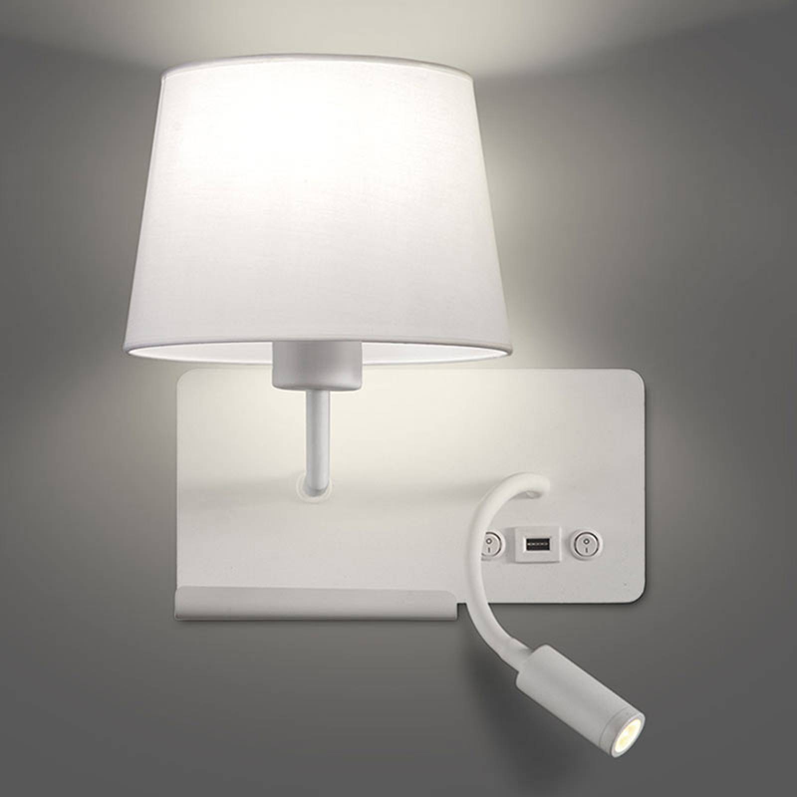 Seinälamppu Hold vasen, lukuvarsi ja USB-liitäntä
