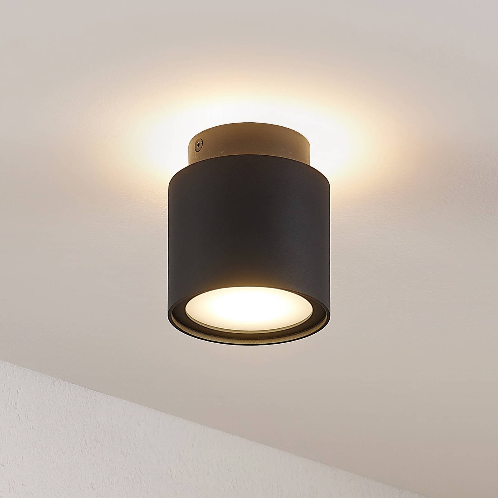 Arcchio Walisa -LED-kattovalaisin maitolasia musta
