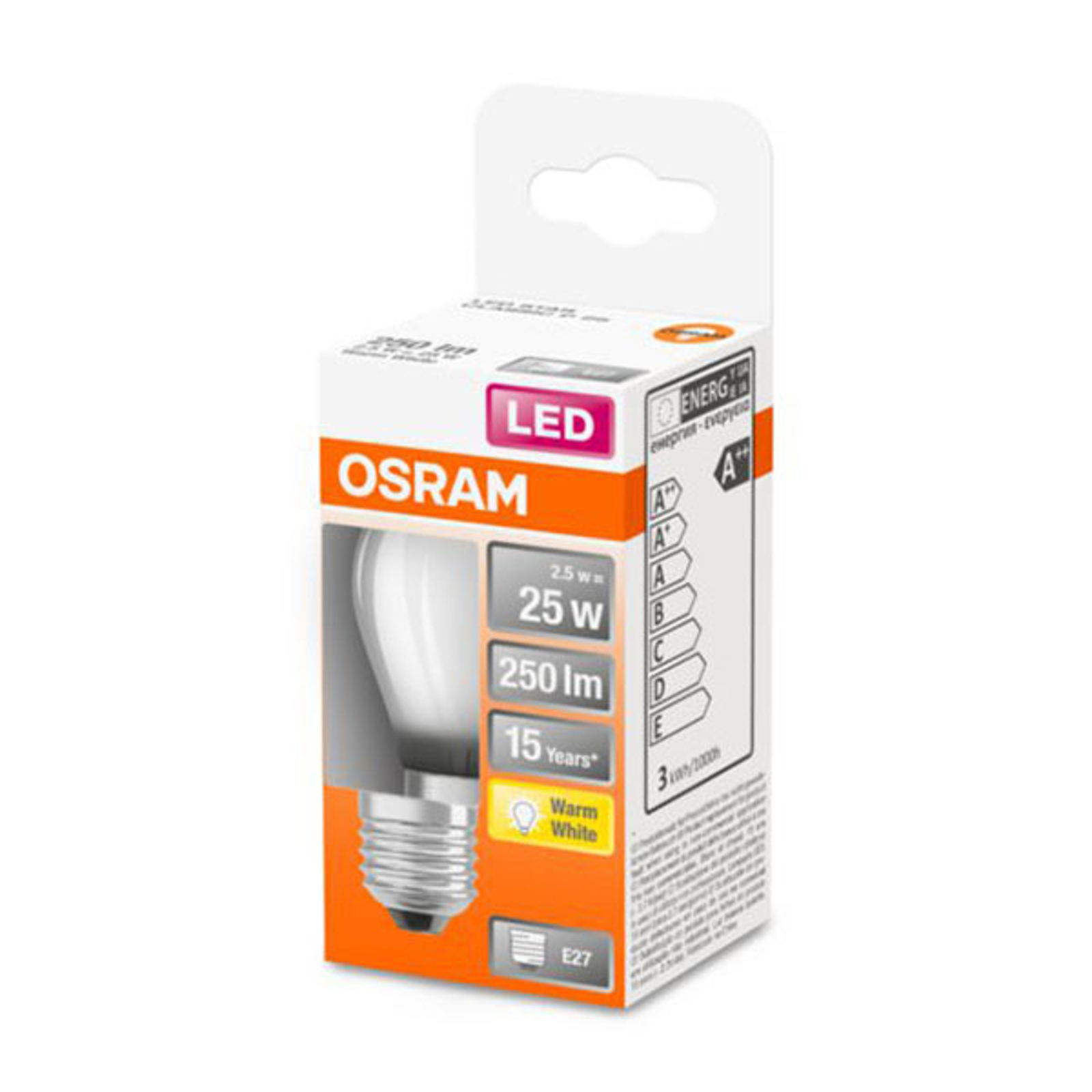 OSRAM Classic P -LED-lamppu E27 2,5W 2 700 K matta