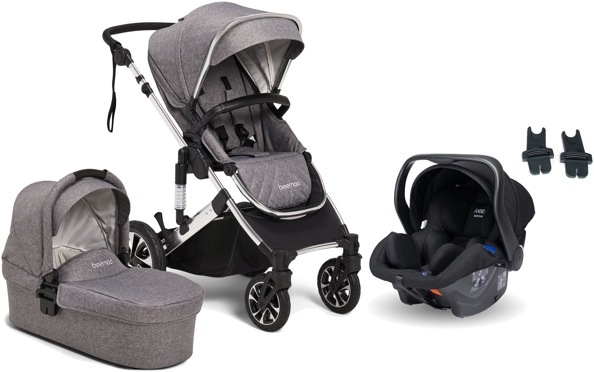 Beemoo Maxi 4 Yhdistelmävaunut Sis. Axkid Modukid Infant Turvakaukalo, Grey/Silver