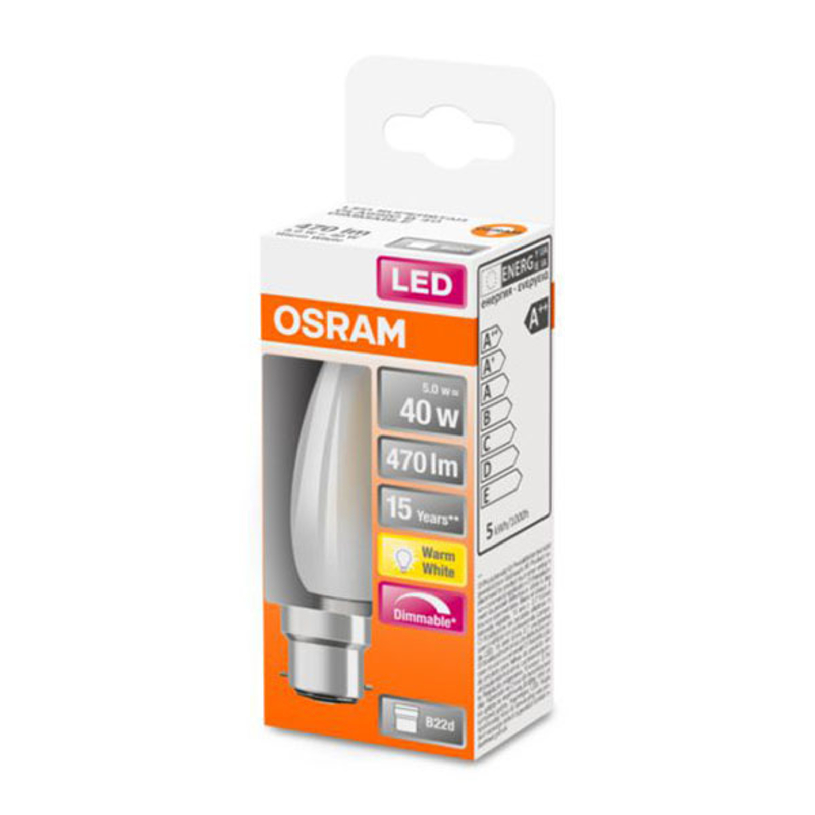 LED-kynttilälamppu B22d 5W 2700K himmennettävä