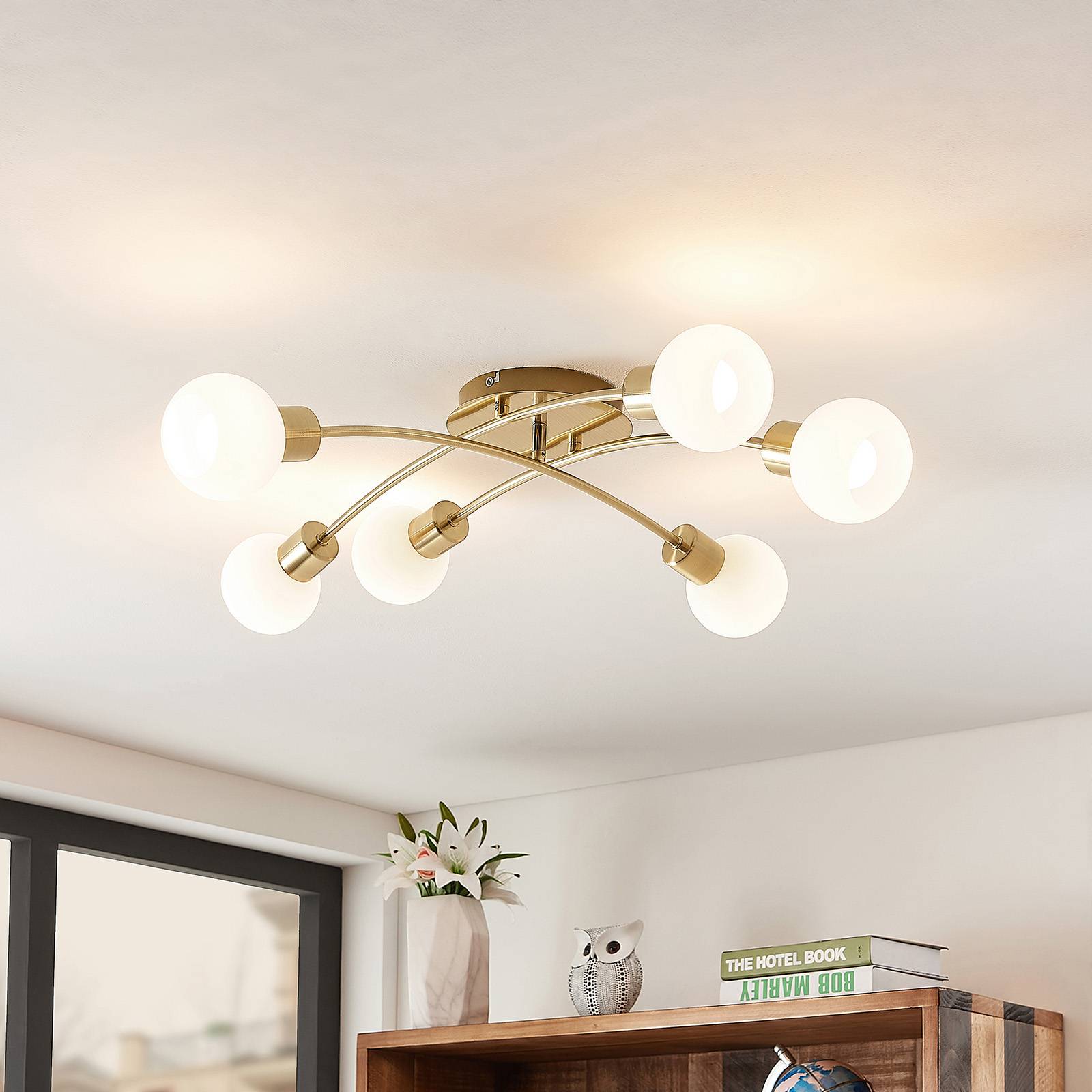 Lindby Agmar -LED-kattovalaisin messinkiä, 6-lamp.