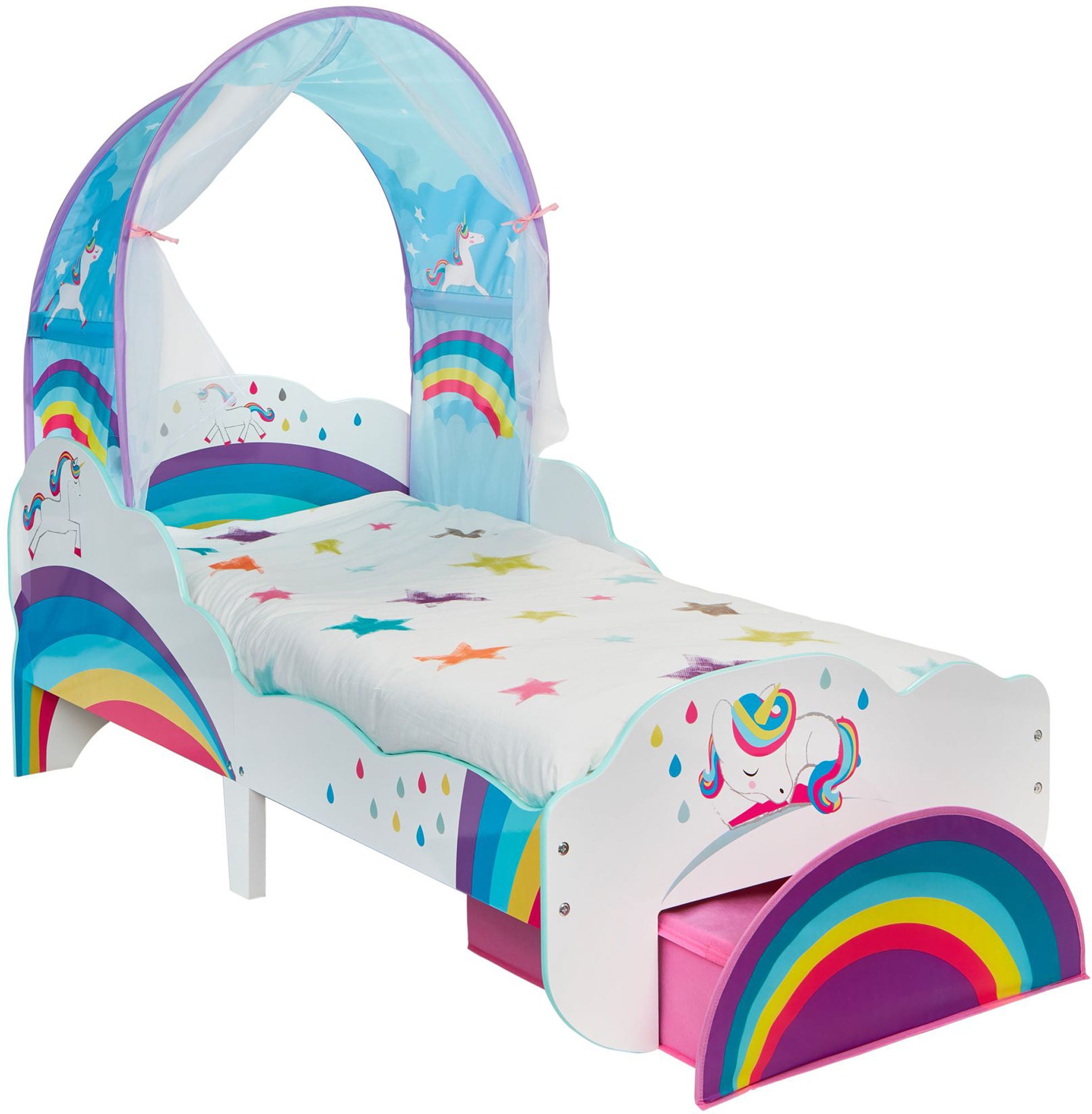 Unicorn and Rainbow Katossänky + Sängynaluslaatikko 140x70