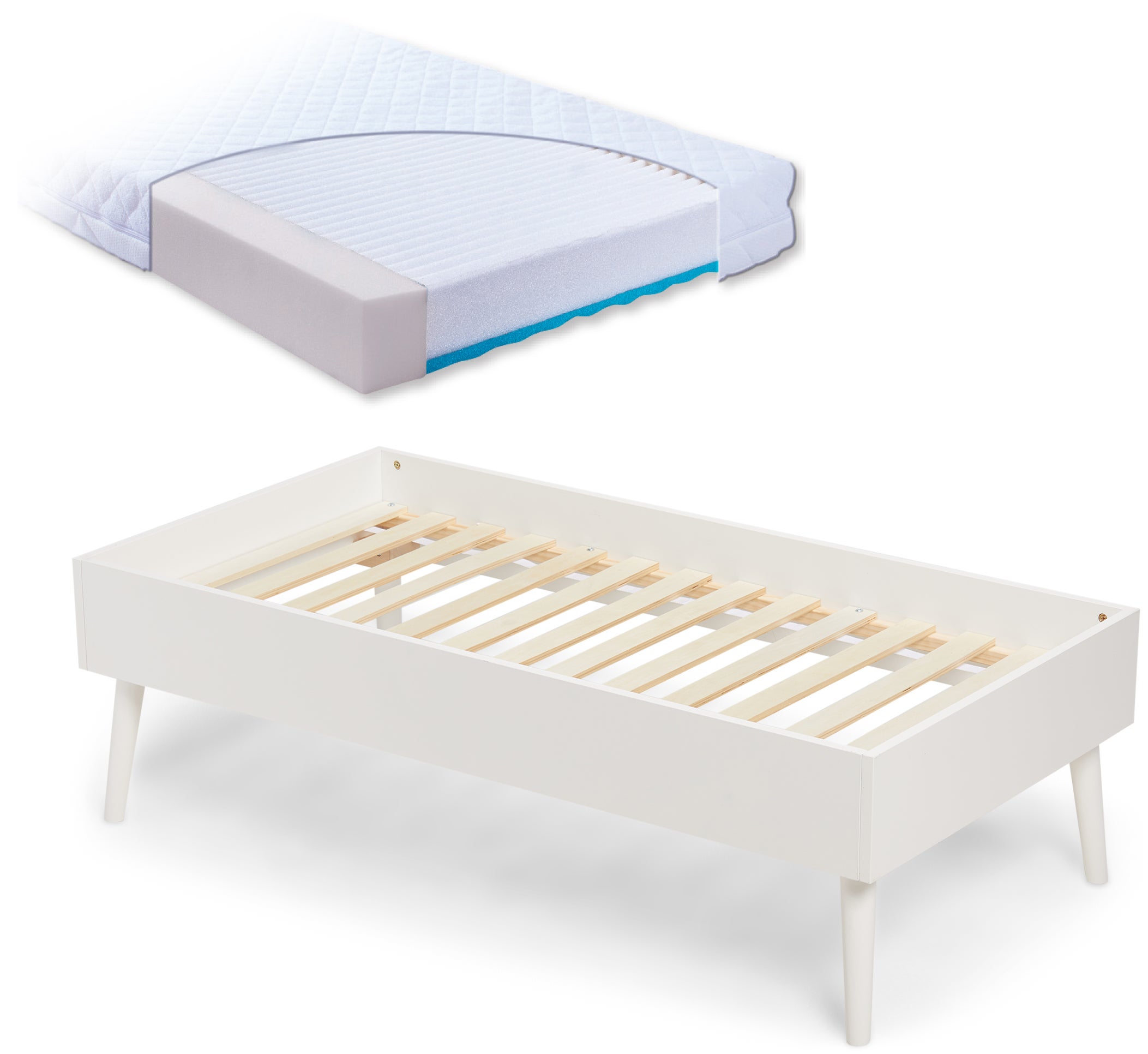 JLY Juniorisänky Basic ja BabyMatex Patja 70x140, Valkoinen