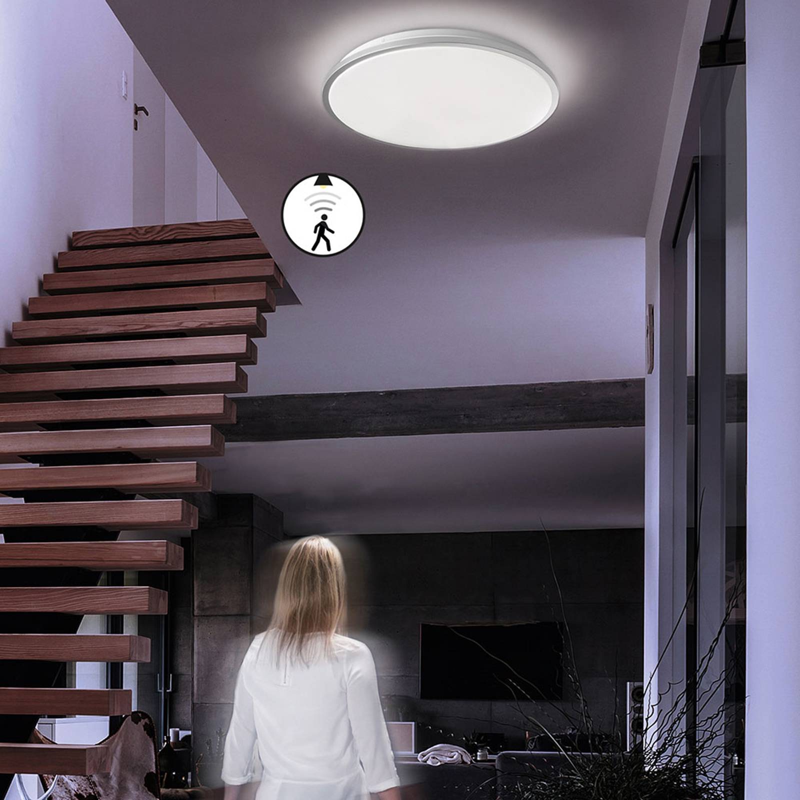 LED-kattovalaisin Jaso BS, Ø 49 cm, hopea