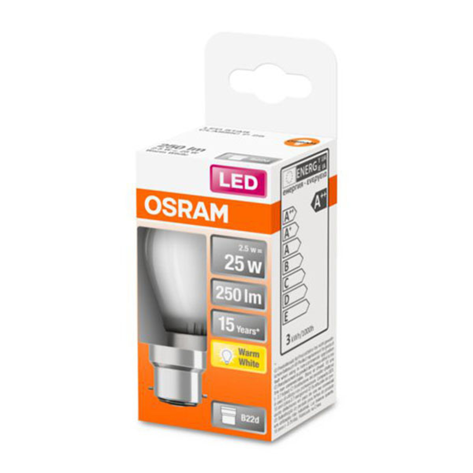 OSRAM-LED-golfpallolamppu B22d 2,5W 2 700 K matta