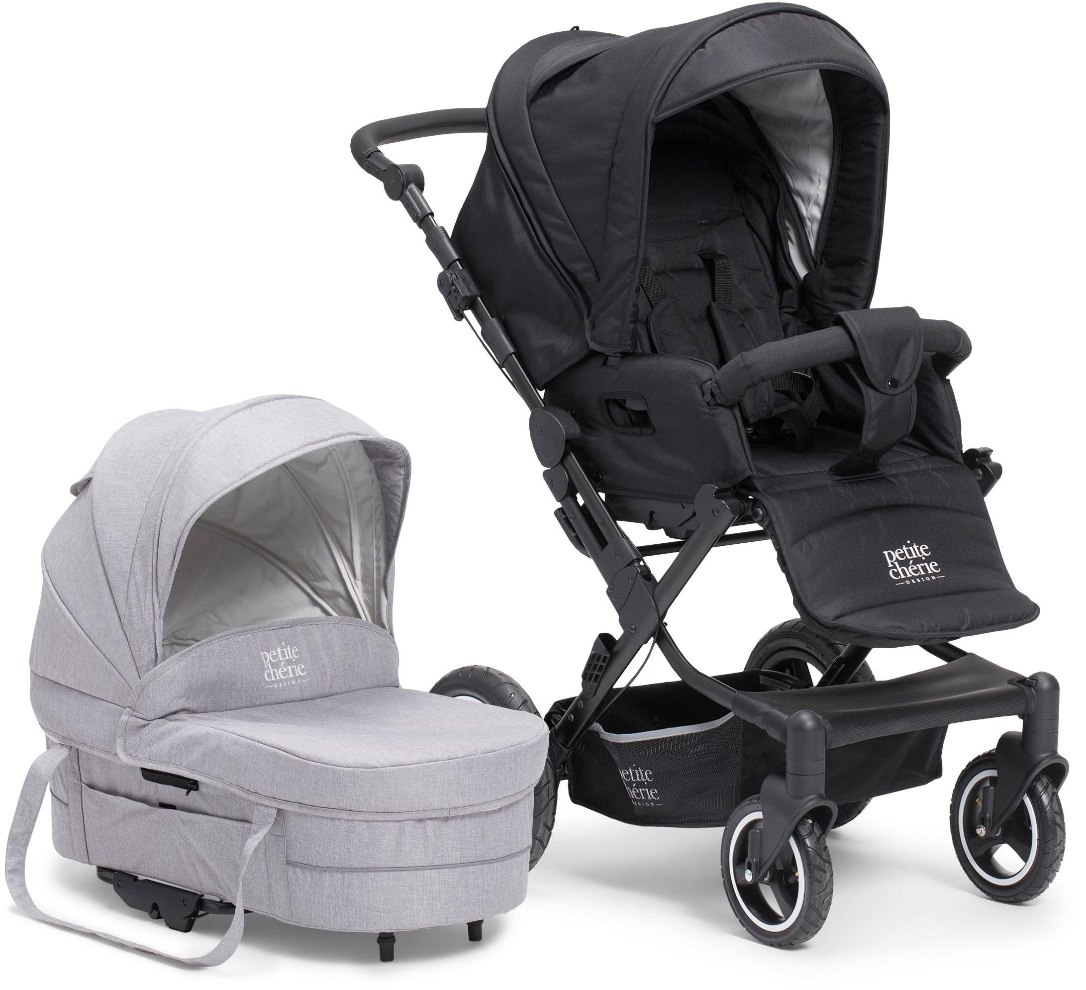 Petit Cherie Solide S Yhdistelmävaunut, Black Melange/Light Grey Melange