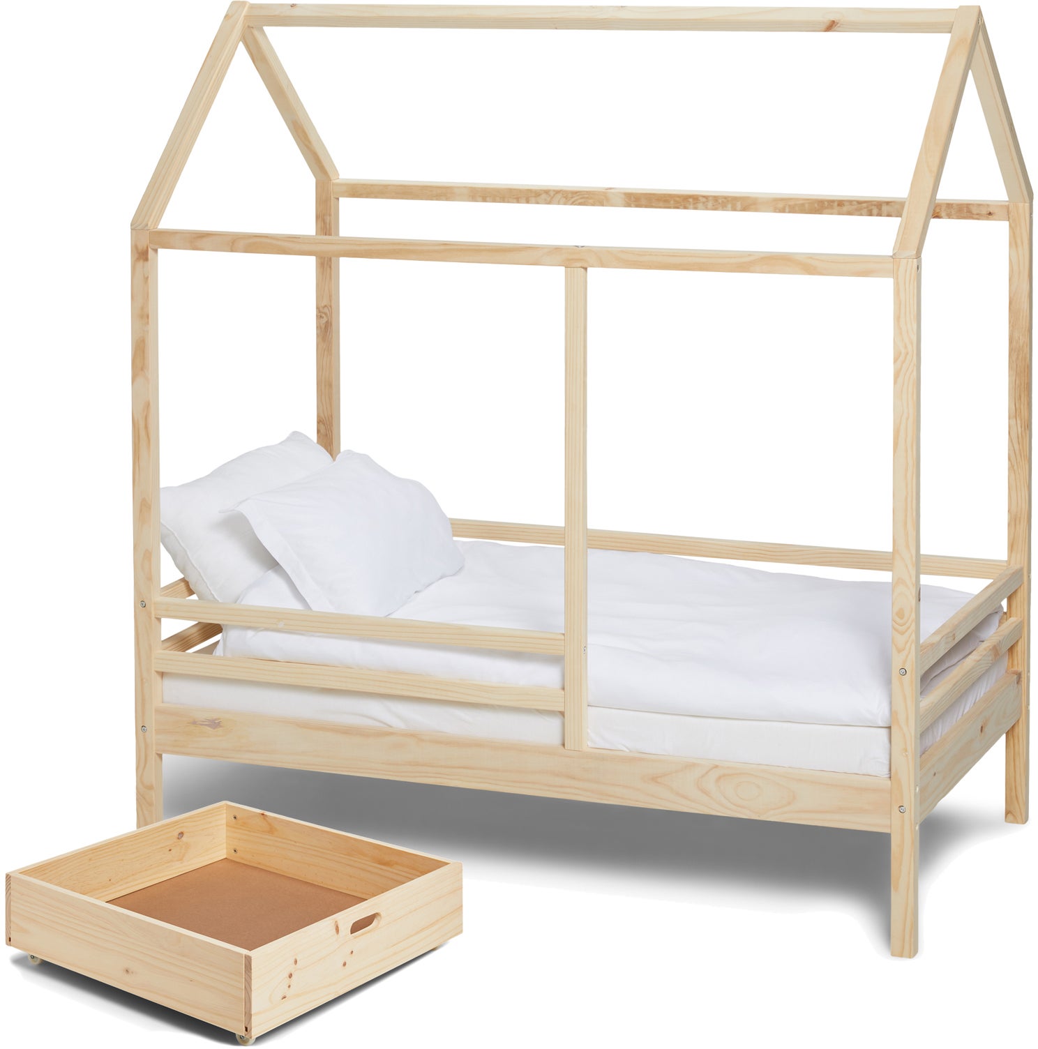 Minitude Nordic Jax Talosänky 70x140 + Patja Softi + Sängynaluslaatikko, Natural