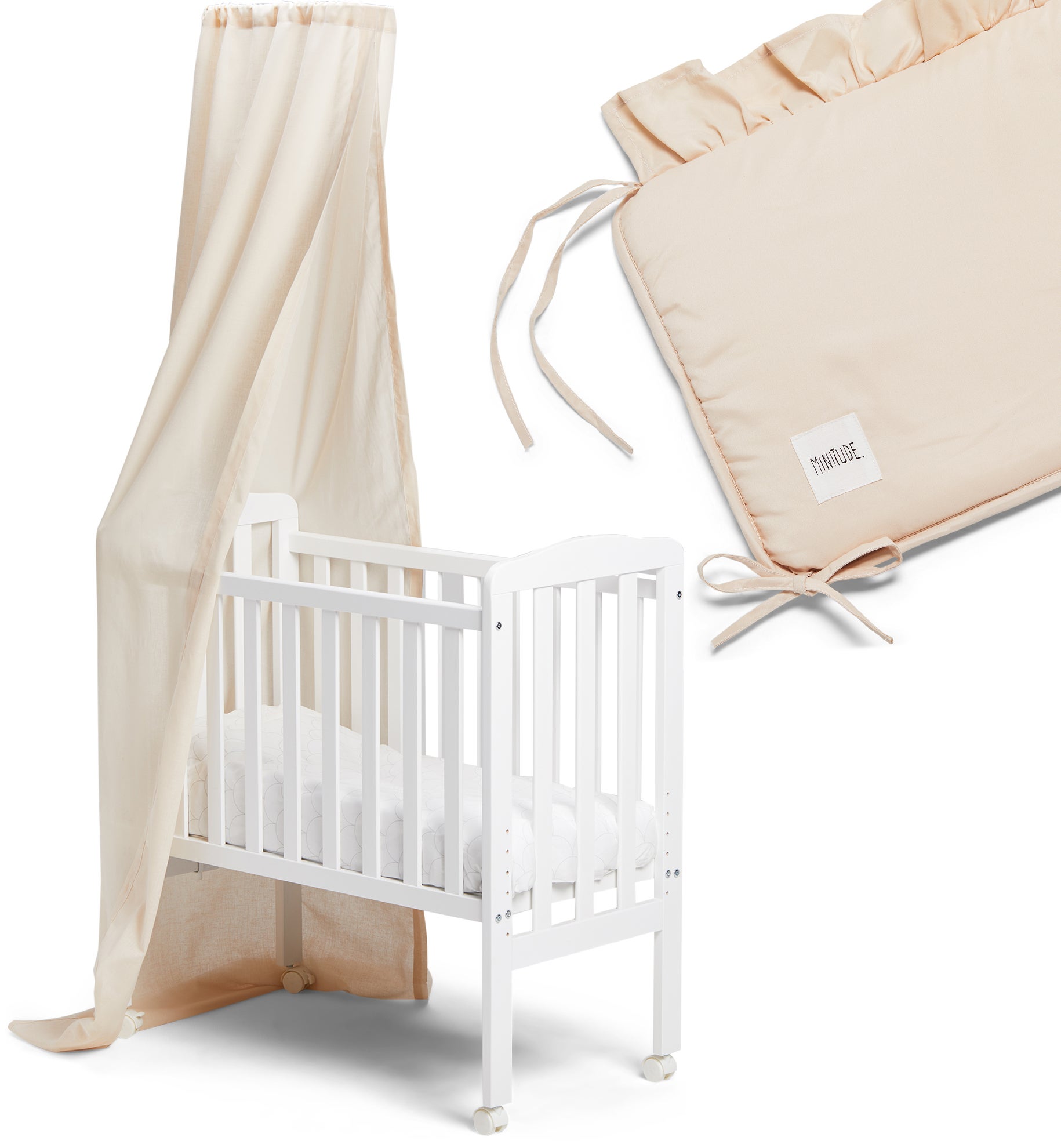 Minitude Vuodekatos Kehtoon + Frill Reunapehmuste, Whisper Pink
