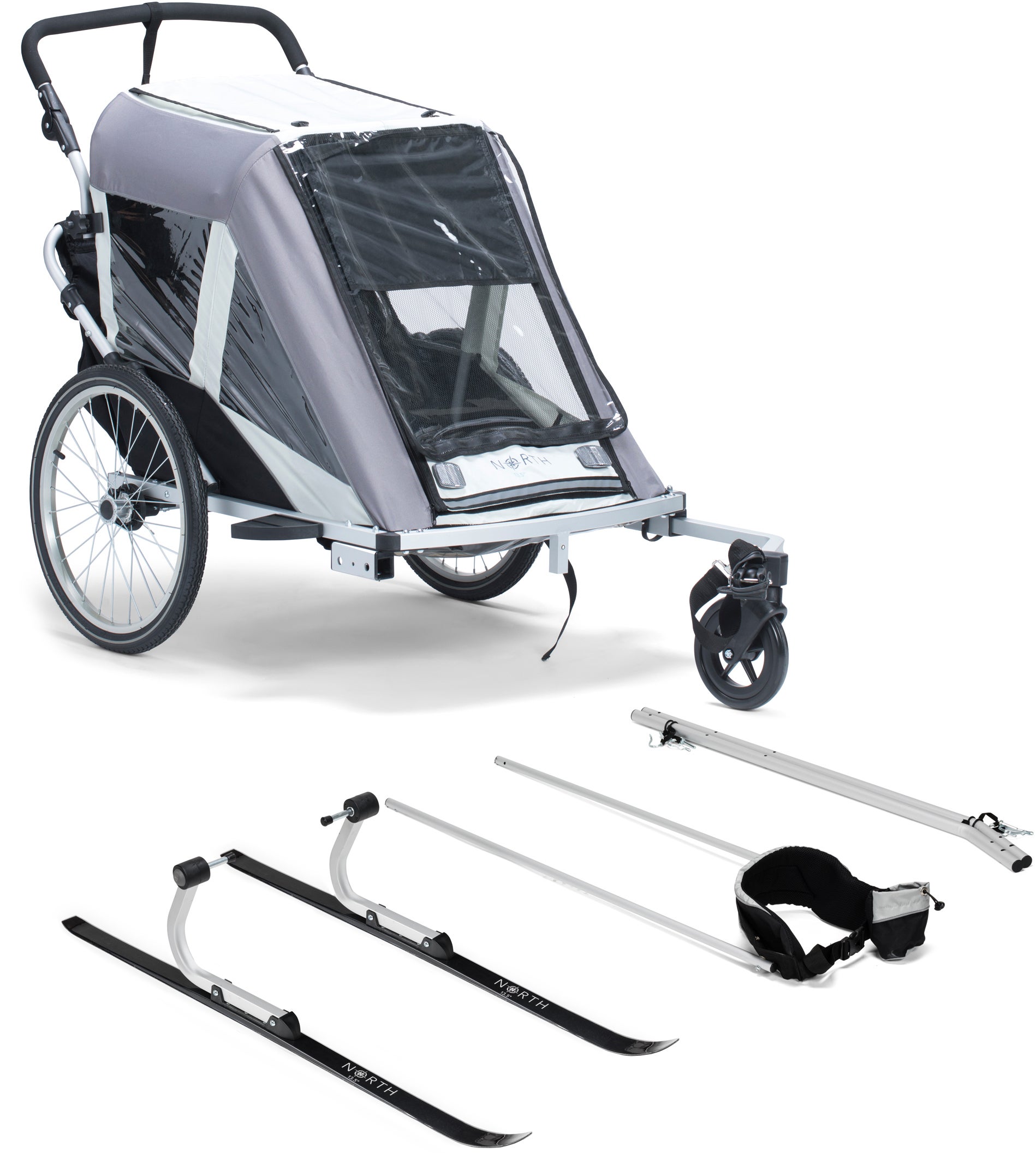 North 13.5 Roadster+ Pyöräkärry, Grey + Hiihtosetti