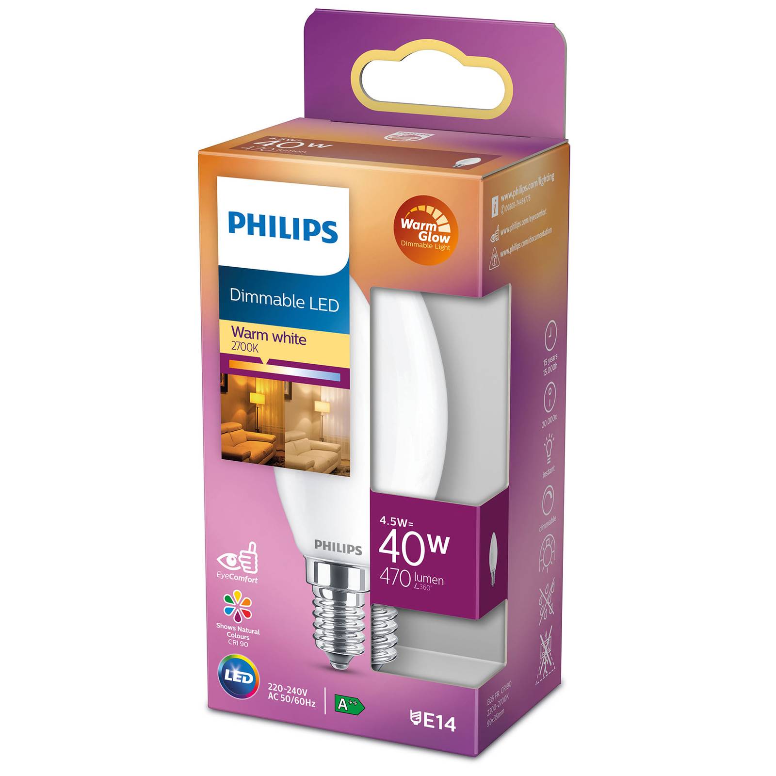 Philips LED Classic WarmGlow E14 B35 3,4W matta