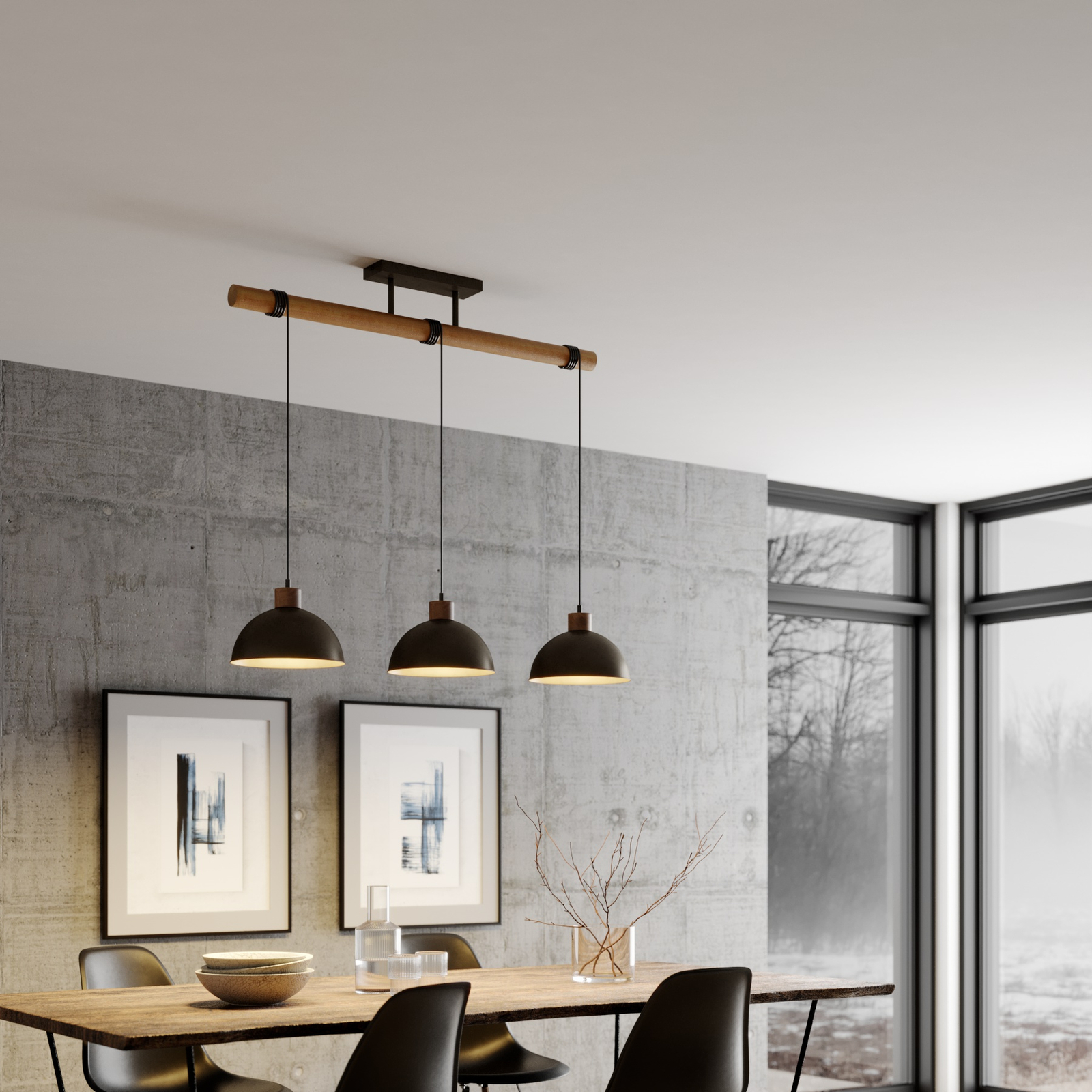 Lindby Holgar -riippuvalo, puu ja metalli, 3-lamp.
