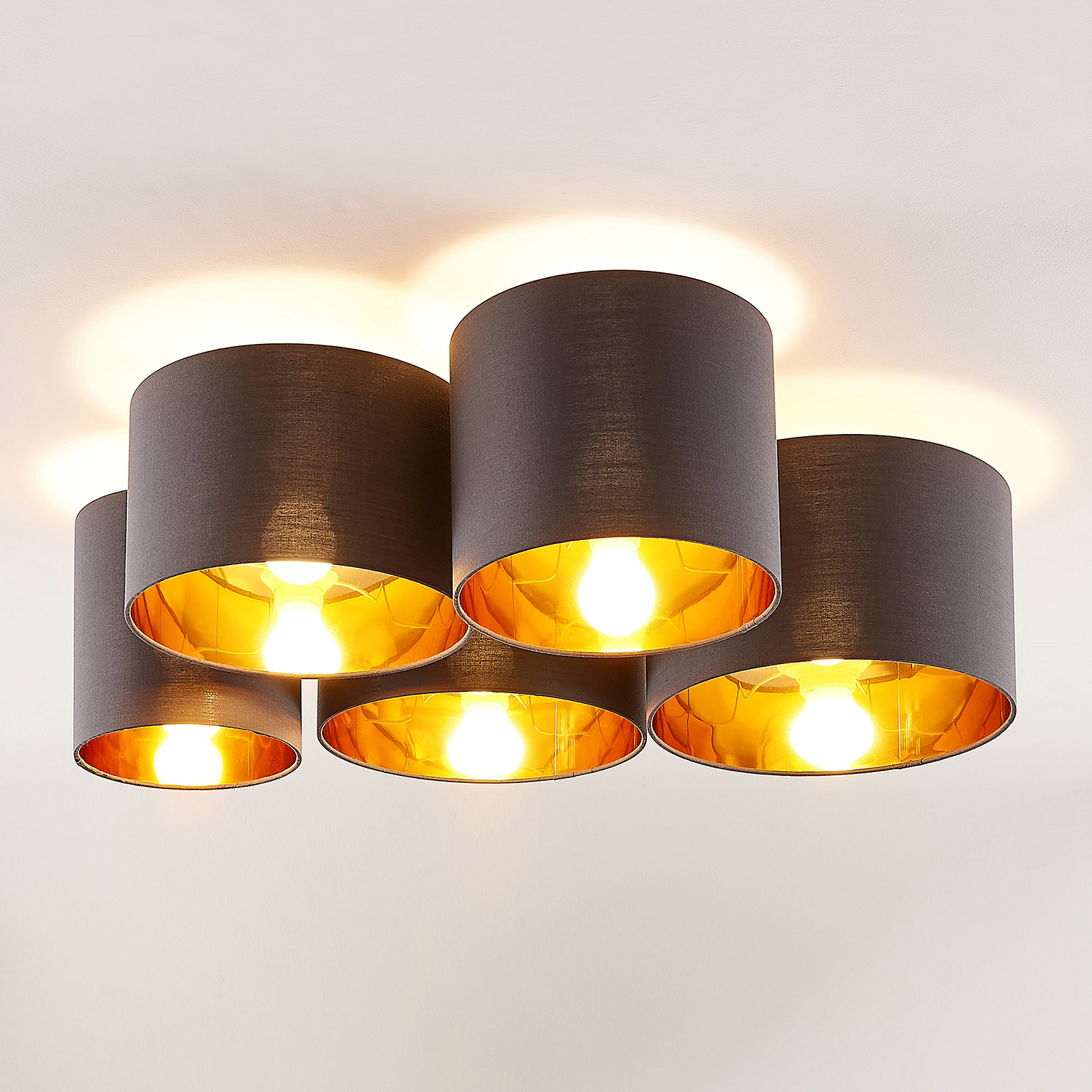 Lindby Laurenz -kattovalaisin 5-lamp. harmaa-kulta