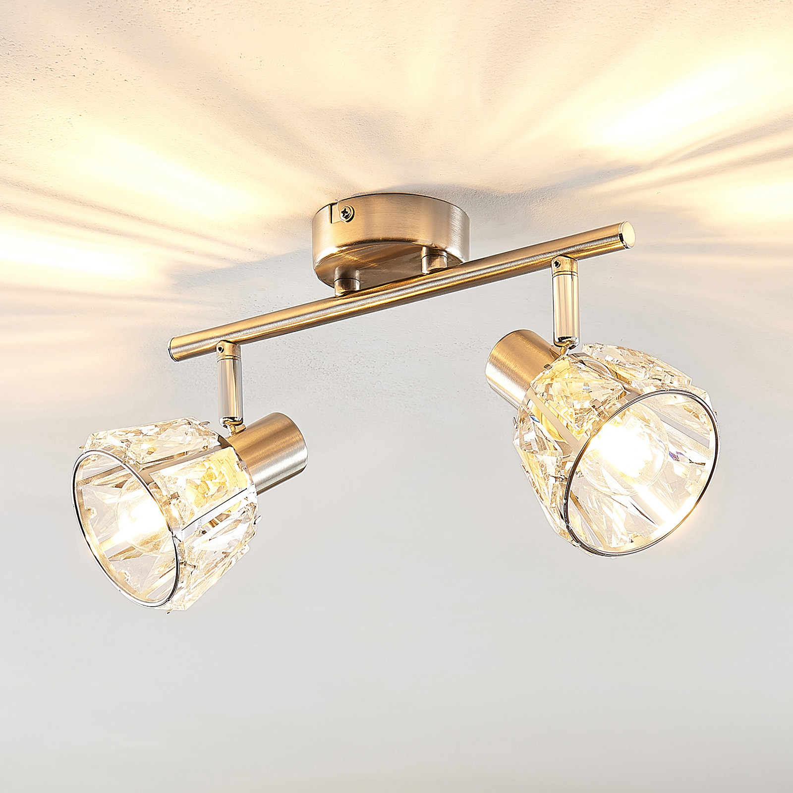 Lindby Kosta -kattovalaisin, 2-lamp., nikkeliä