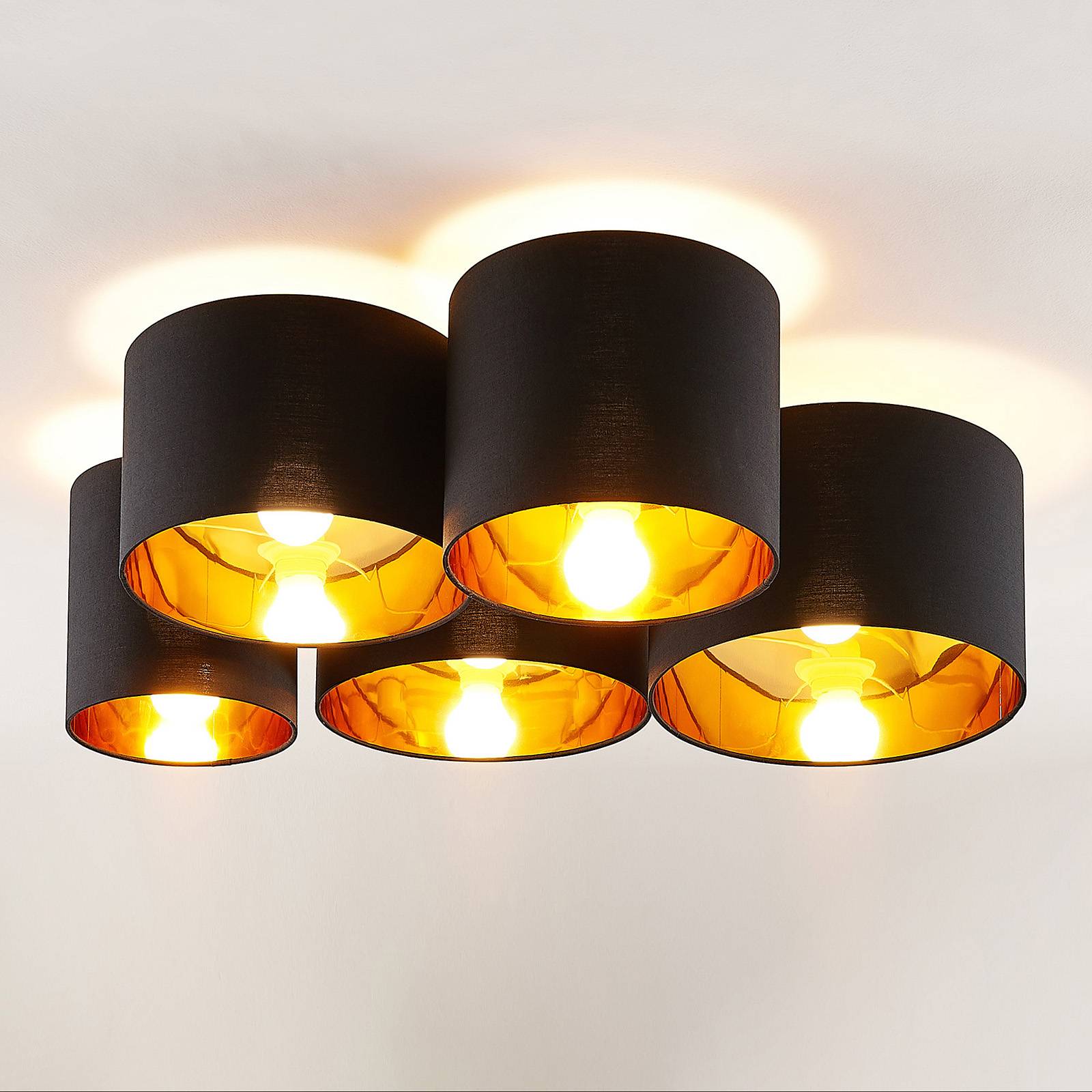 Lindby Laurenz -kattovalaisin 5-lamp., musta-kulta