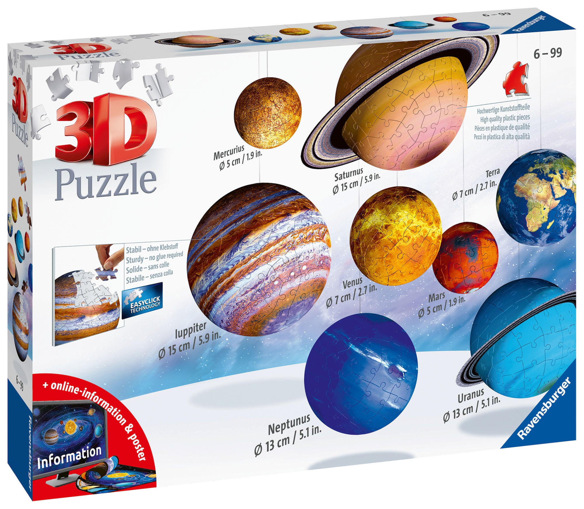 Ravensburger Solar System 3D-Palapeli 27, 54, 72, 108