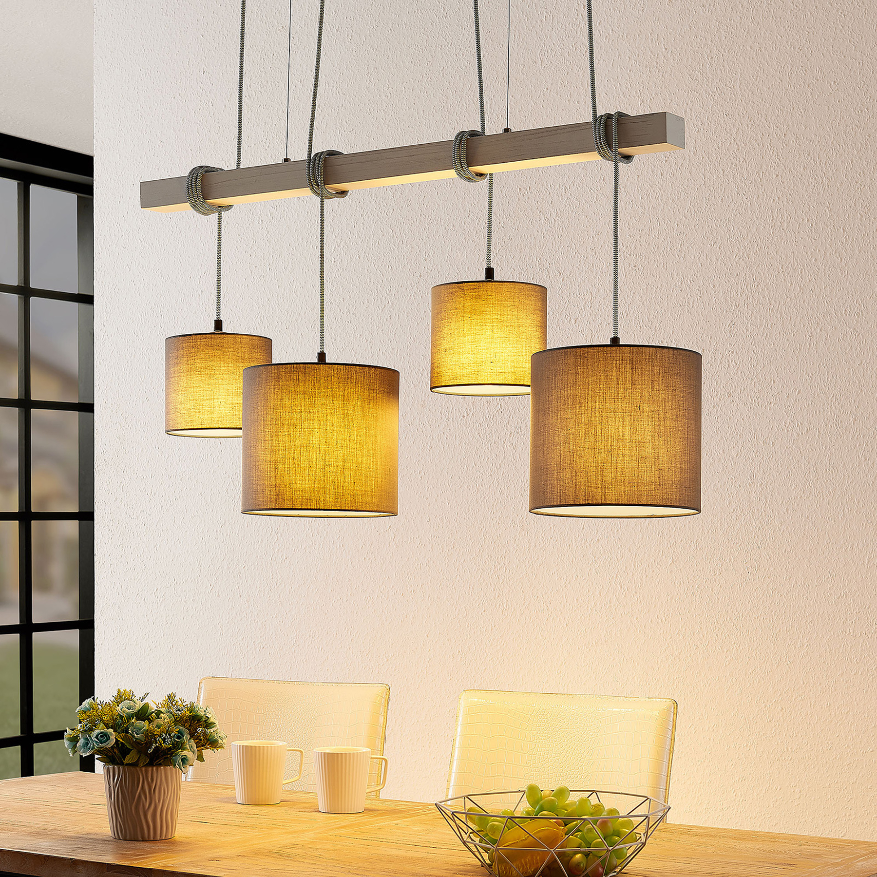 Lindby Rukaia -riippuvalo, harmaa, 4-lamp.