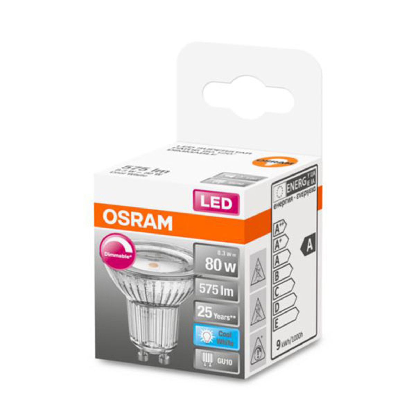 OSRAM-LED-lasi-heijastin GU10 8,3W 940 120° dim