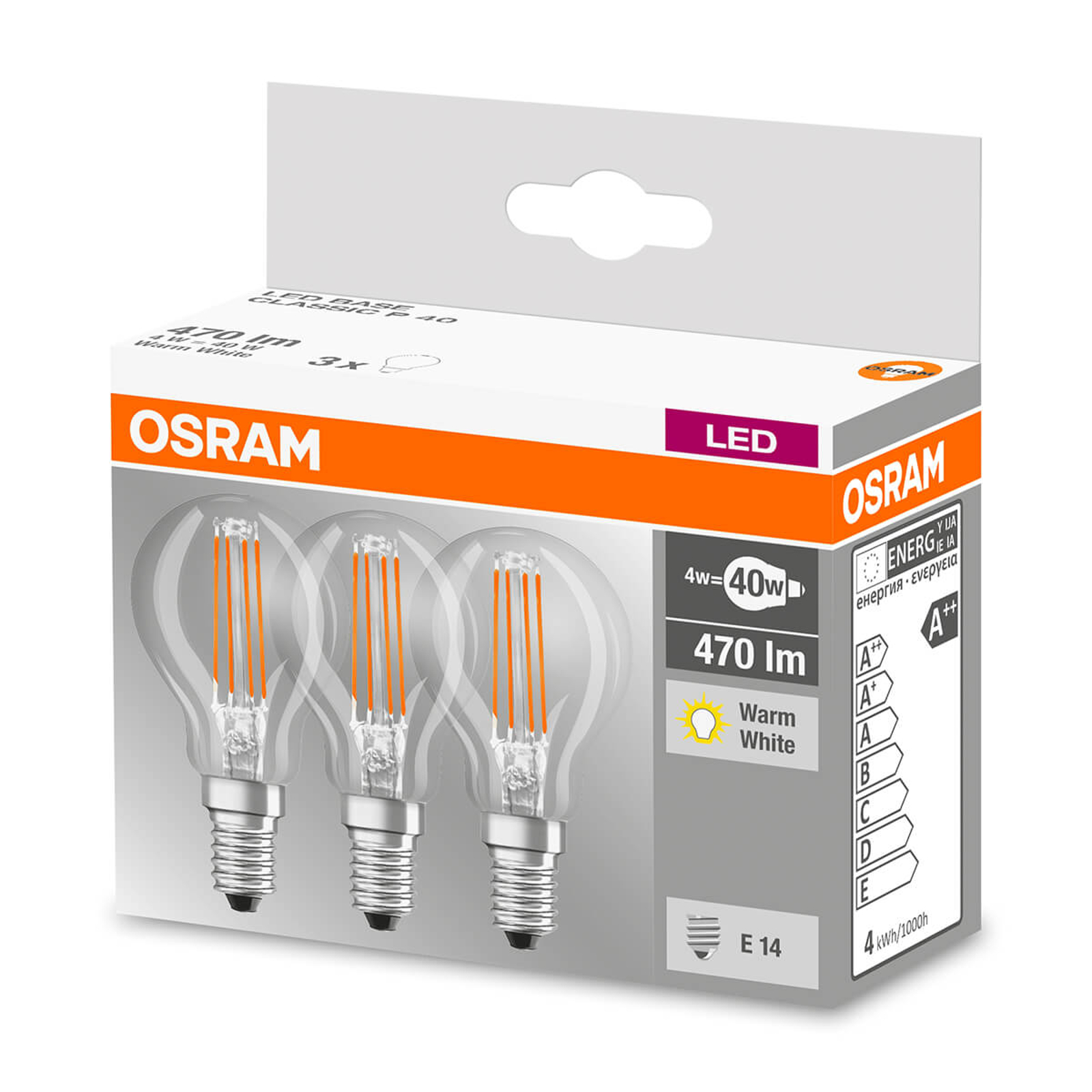 LED-hehkulankalamppu E14 4 W lämmin valk. 3 kpl