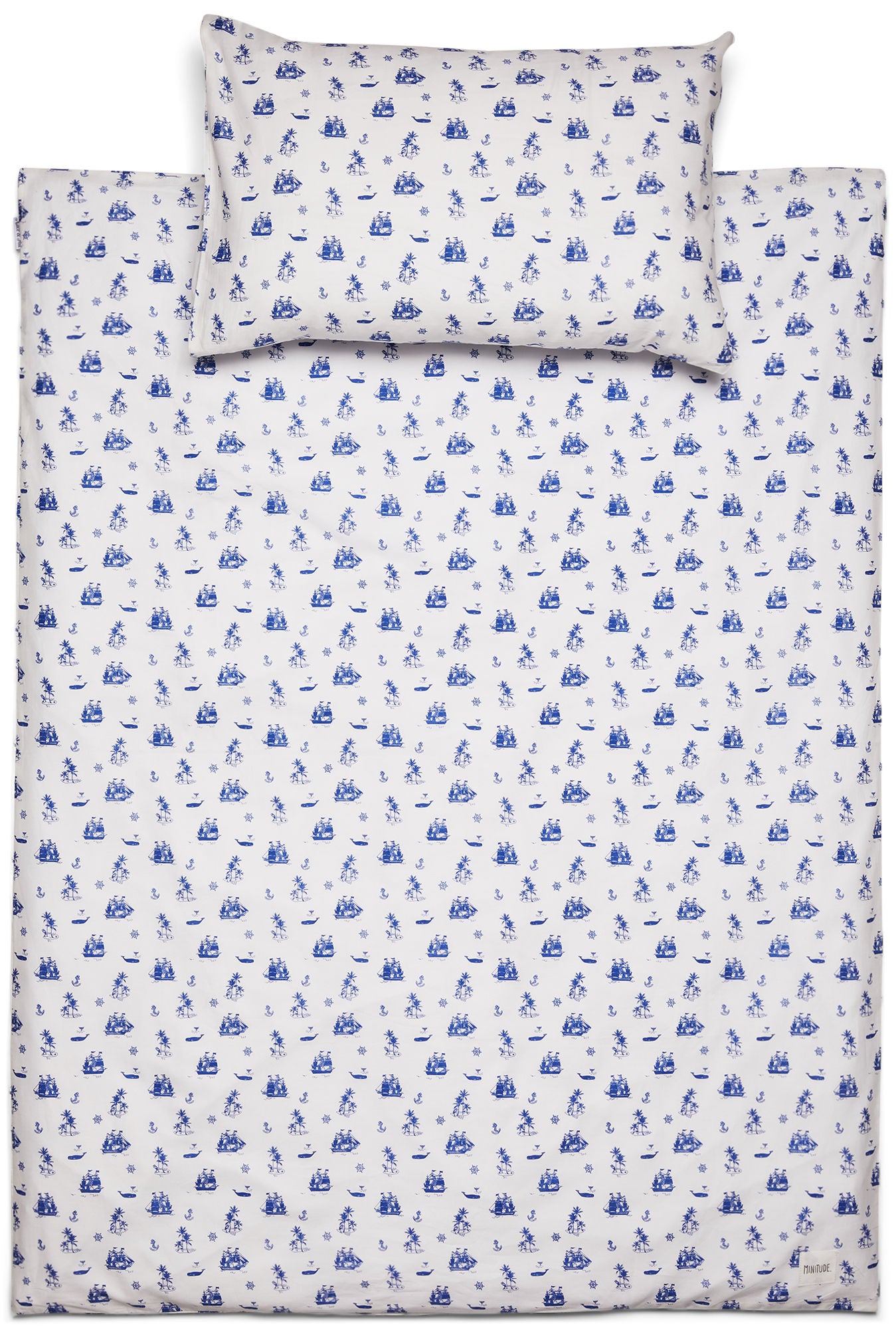 Minitude Pussilakanasetti ShipOhoj 100x130, Pristine/Mazarine Blue