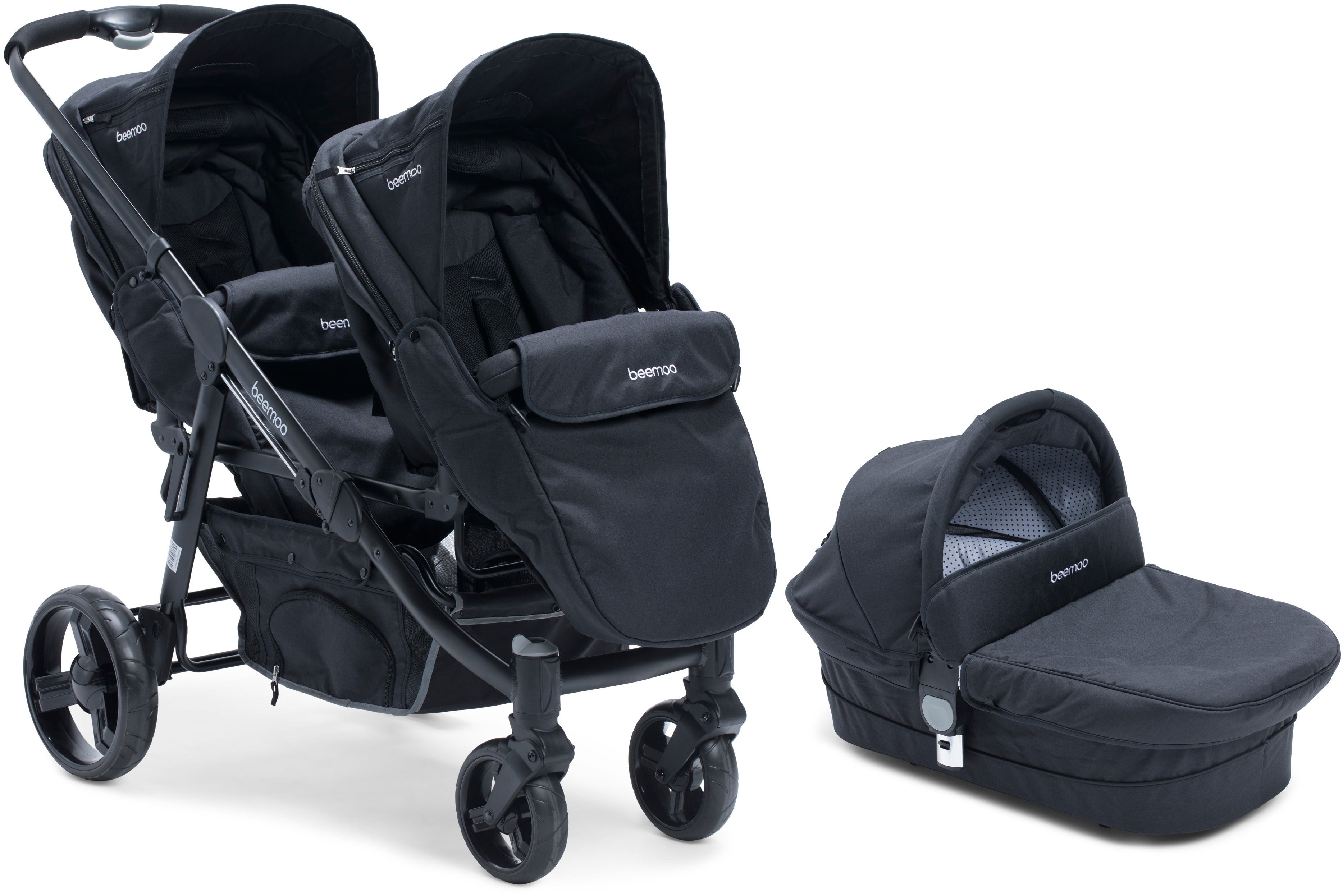 Beemoo Premium Sisarusrattaat, Black Melange/Black + Vaunukoppa