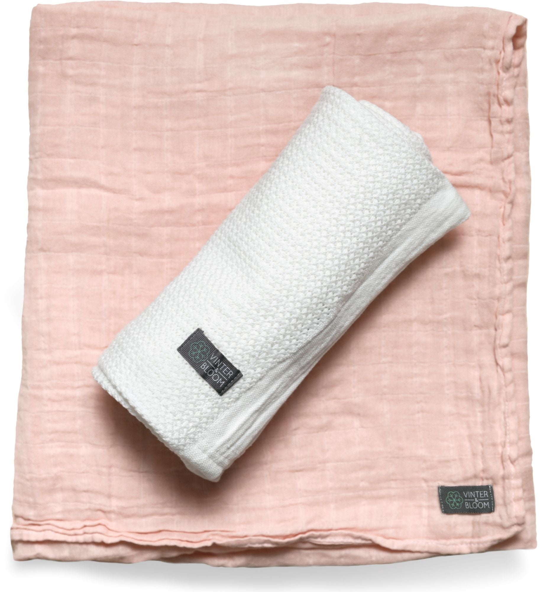 Vinter & Bloom Viltti Soft Grid EKO + Musliiniliina, Valkoinen/Vaaleanpunainen