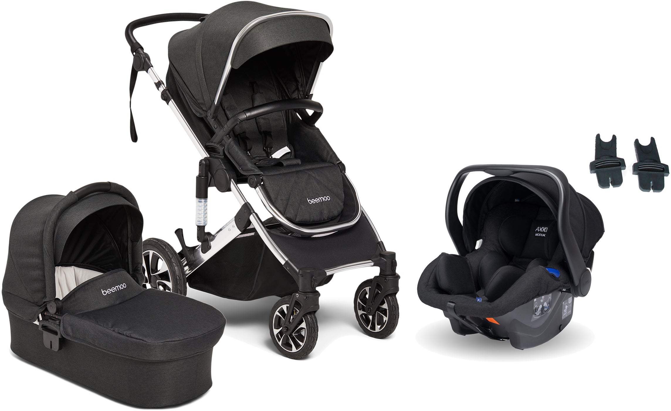 Beemoo Maxi 4 Yhdistelmävaunut Sis. Axkid Modukid Infant Turvakaukalo, Black/Silver