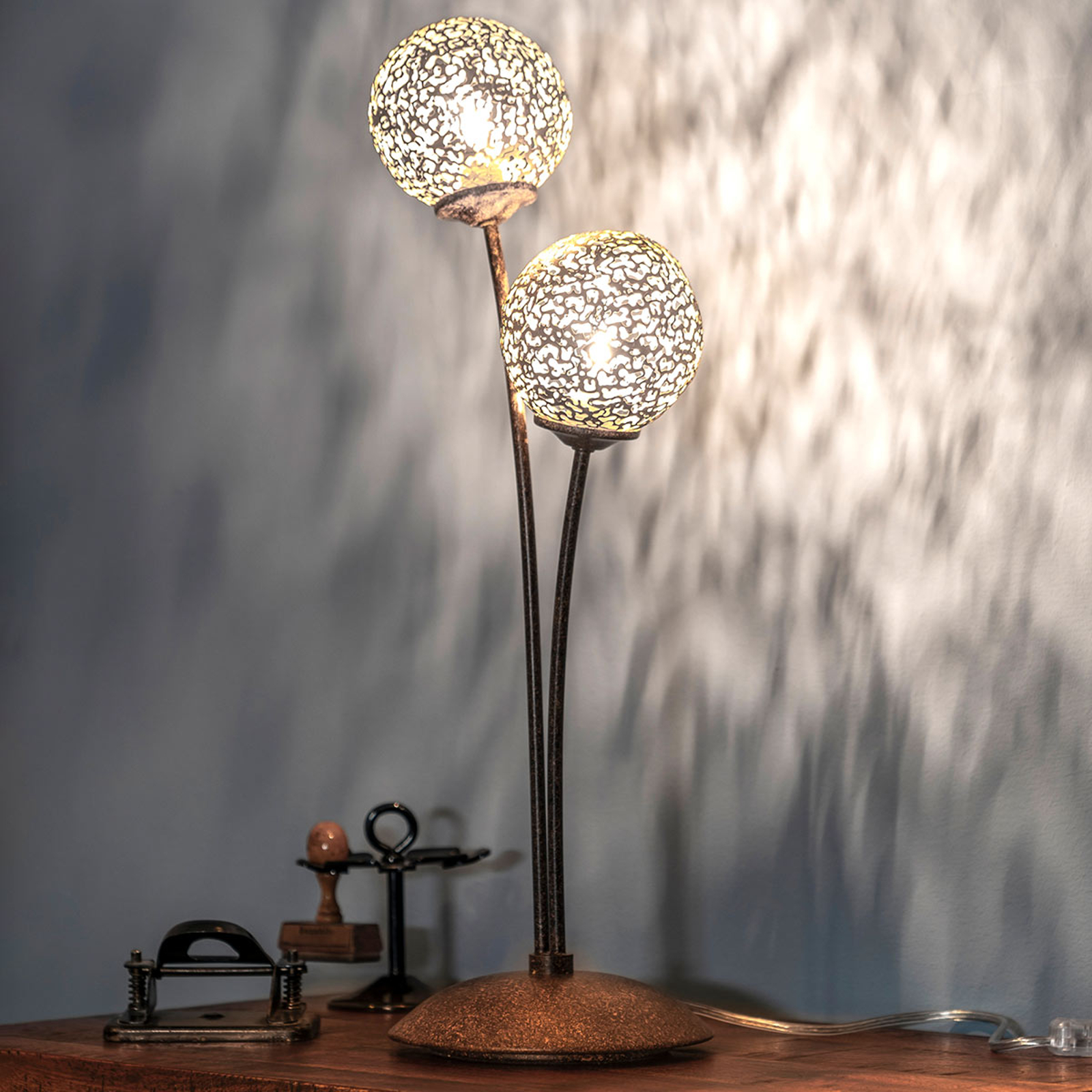 Pöytävalaisin Greta ruosteenvärinen, 2-lamppuinen
