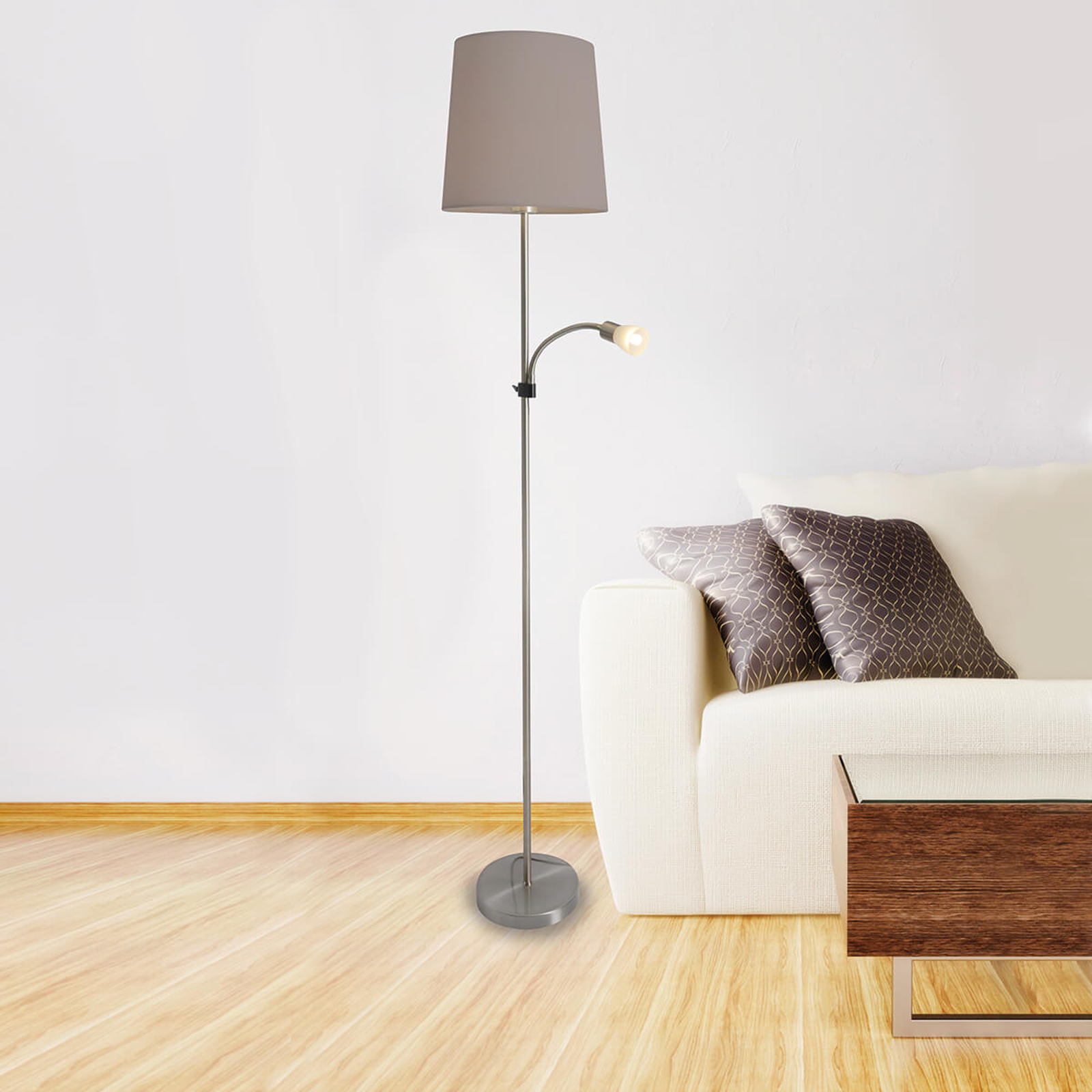 Lara-tekstiililattiavalo LED-lukulampulla