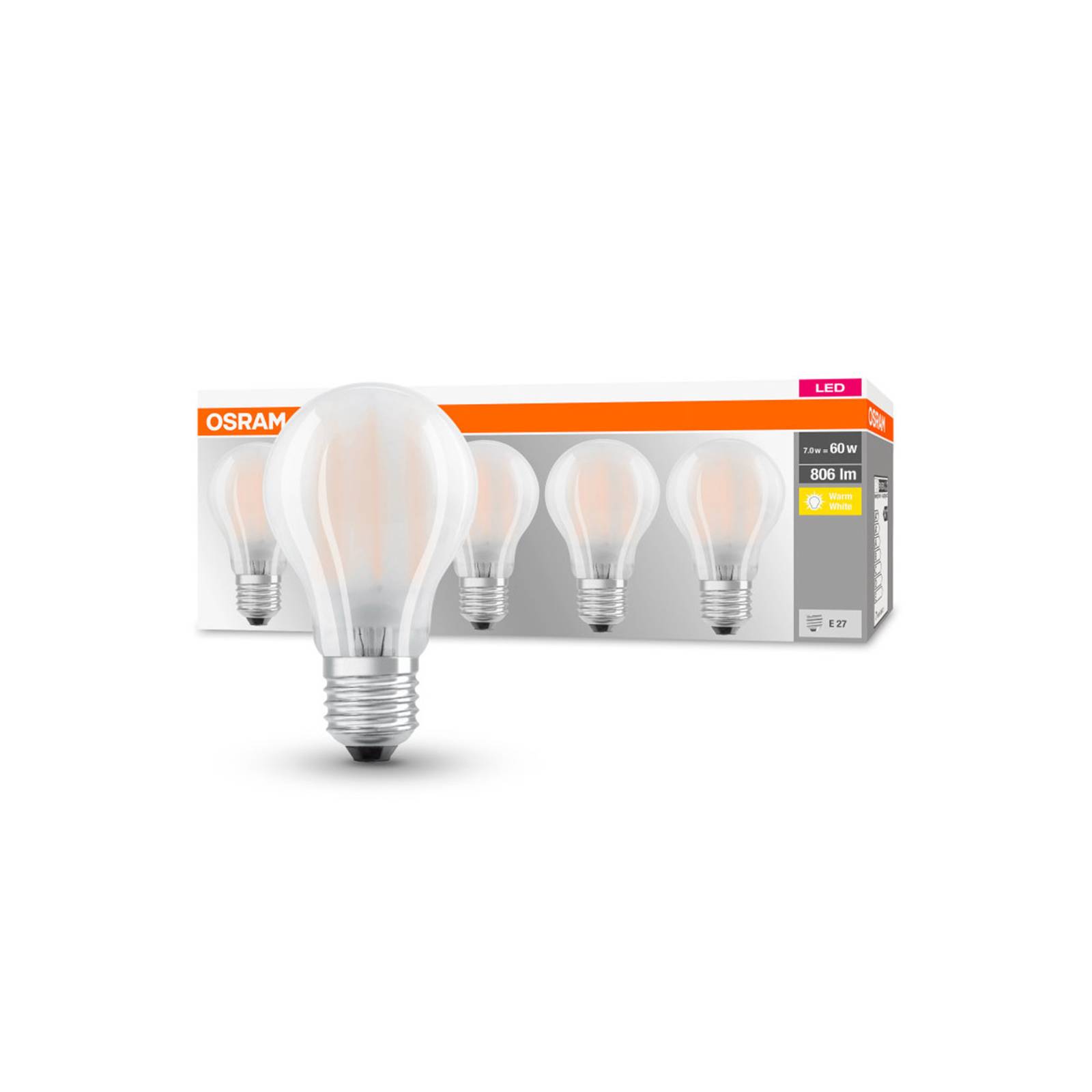 OSRAM-LED-lamppu Classic E27 7W 2700K 806lm 5 kpl