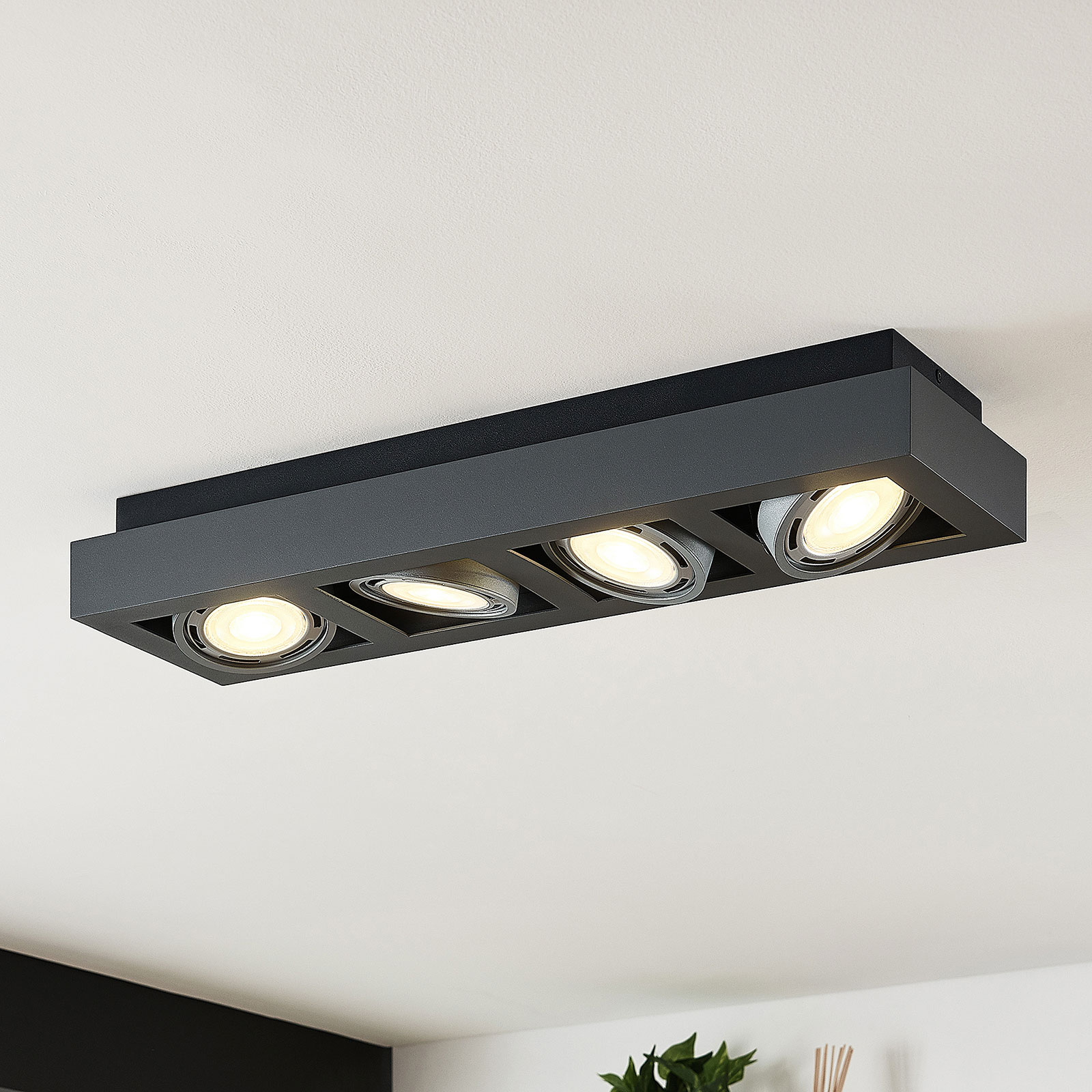 LED-kattokohdevalo Ronka, 4-lampp. pitkä harmaa